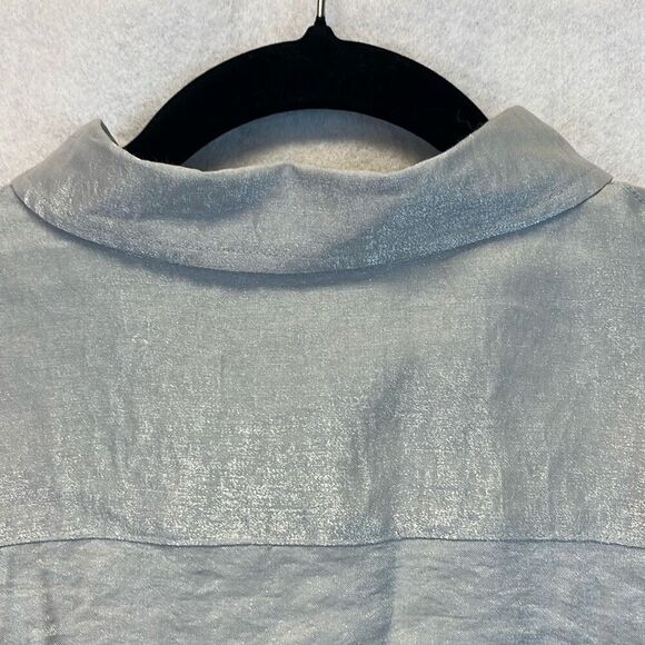CHICO'S Shirt Women’s Size 3 Silver Shimmer Long Sleeve Button Down Blouse Top X - Picture 10 of 11
